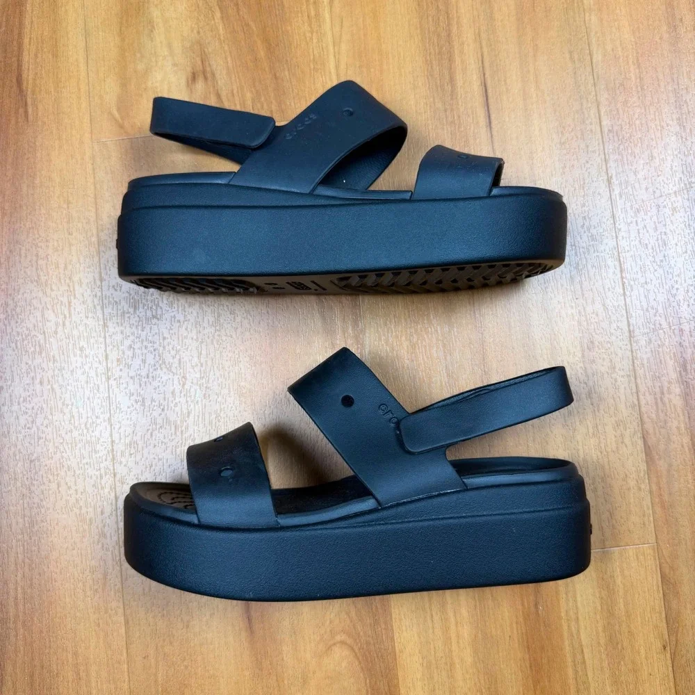 Crocs Brooklyn Low Wedge Sandals Black Platform LiteRide 206453 Womens 6
